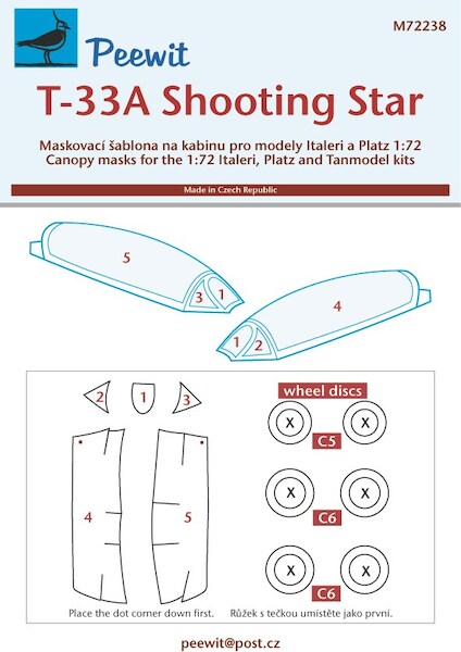 Lockheed T33A Shooping Star Canopy and Wheel mask (Platz, TAN, Italeri)  M72238