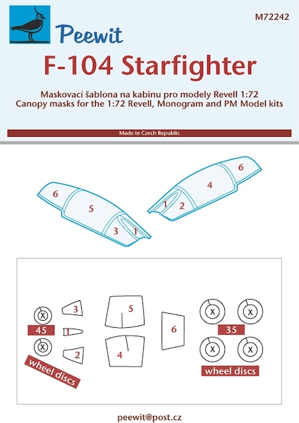 Lockheed F104 Starfighter Canopy and Wheel mask (Revell, Monogram, PM) M72242