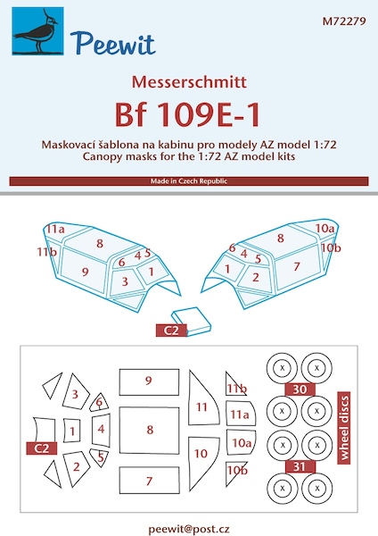 Messerschmitt BF109E-1 Canopy and wheel mask (AZ Models) M72279