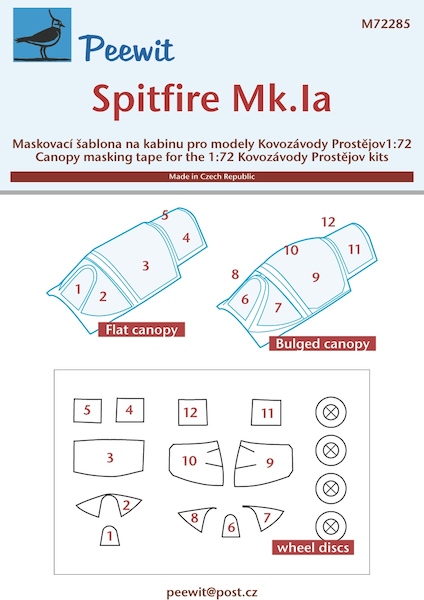 Supermarine Spitfire MK1a Canopy and wheel mask (KP) Flat and bulged M72285