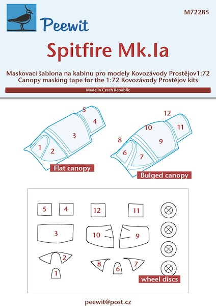 Supermarine Spitfire MK1a  Canopy and wheel mask (KP) Flat and bulged  M72285