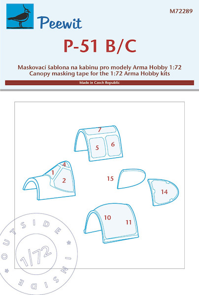 P51B/C Mustang  Canopy and wheel mask (Arma Hobby) Flat and Malcolm  M72289