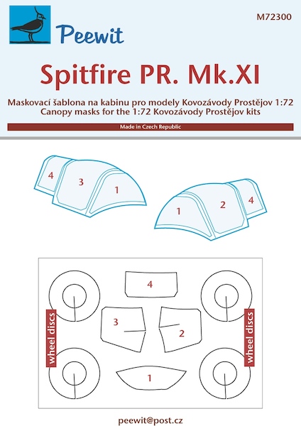 Supermarine Spitfire PR Mk.XI Canopy and wheel mask (KP Models)  M72300