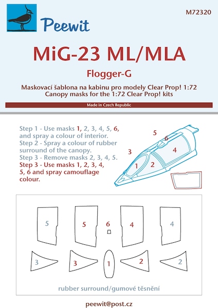 Mikoyan MiG23ML/MLA Flogger G Canopy masks  (Clear Props)  M72320