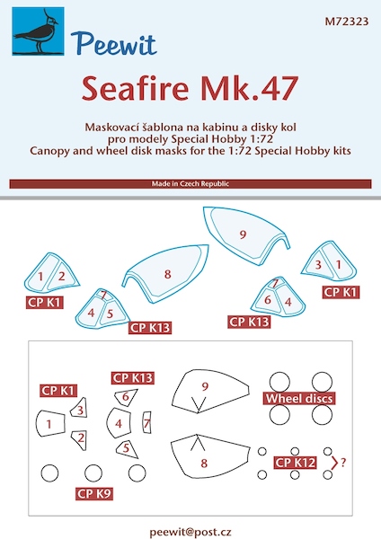 Supermarine Seafire MK F47 Canopy and wheel masks (Special Hobby) M72323