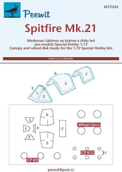 Supermarine Spitfire MK F21 Canopy and wheel masks (Special Hobby) M72324