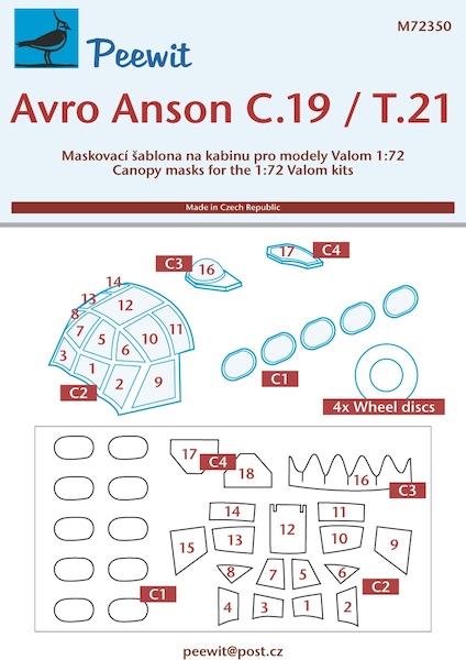 Avro Anson C19/Tt21 Canopy and windows, wheel Mask (Valom) M72350