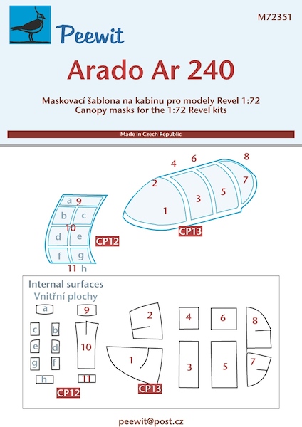 Arado AR240 Canopy and nose windows mask (Revell) M72351