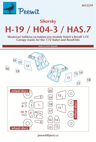 Sikorsky H19/HO4-3, Whirlwingd HAS7 Canopy, Cabin window and wheel Mask (Italeri, Revell) M72379