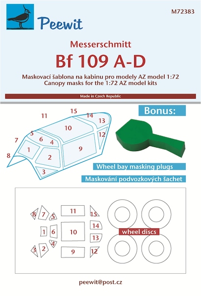 Messerschmitt BF109A-D Canopy, Wheel and wheelwell Mask (AZ models)  M72383