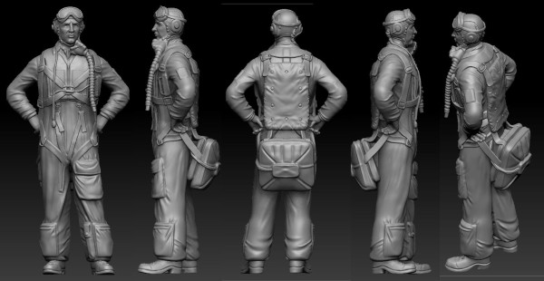 SAAB J21 & J28 pilot, Standing. Resin casted 48-P-010