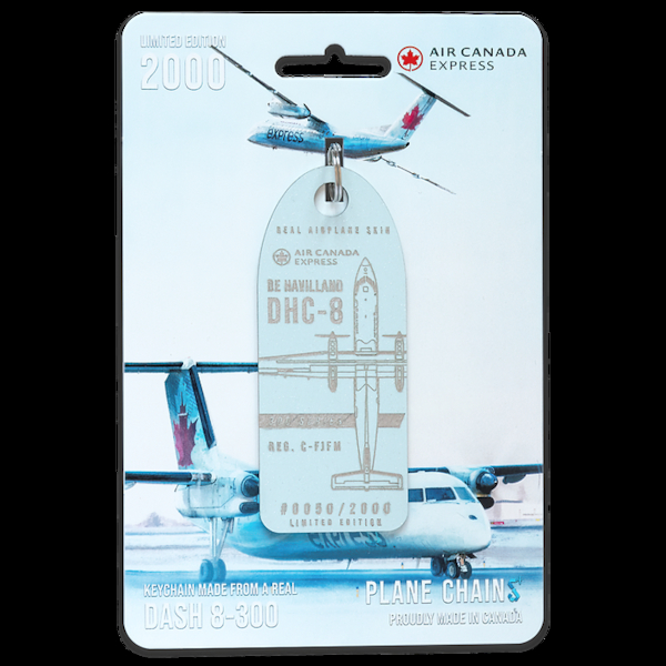 Keychain made of: De Havilland DHC-8 Air Canada C-FJFM (Blue)  C-FJFM BLUE