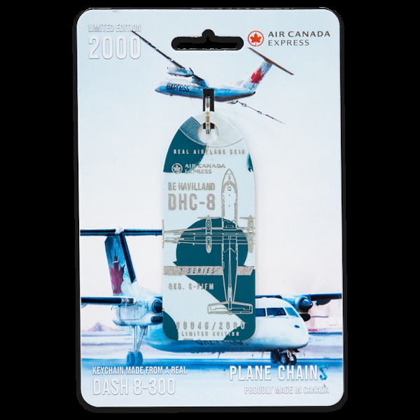 Keychain made of: De Havilland DHC-8 Air Canada C-FJFM (Blue sticker) C-FJFM BLUE STICK