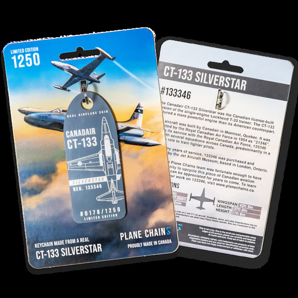 Keychain made of: Canadair CT-133 Silverstar RCAF Royal Canadian Air Force 133346 (Gray) CT-133 GRAY