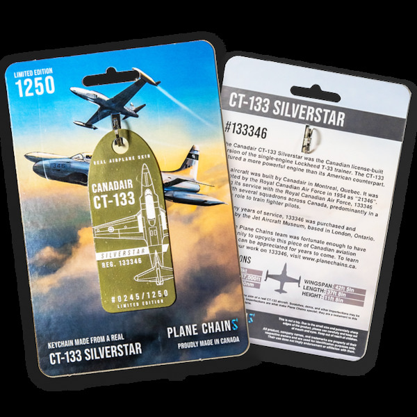Keychain made of real aircraft skin: Canadair CT-133 Silverstar RCAF Royal Canadian Air Force 133346 (Green) CT-133 GREEN