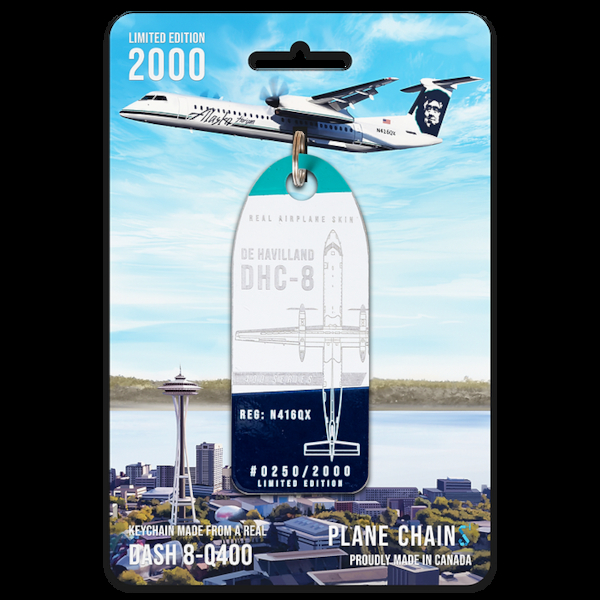 Keychain made of real aircraft skin: De Havilland DHC-8 Q400 Alaska Horizon Airlines N416QX (tri colour) N416QX TRI