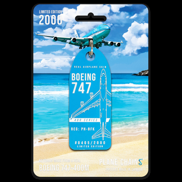 Keychain made of: Boeing 747-400 KLM PH-BFK (blue)  PH-BFK (Blue)