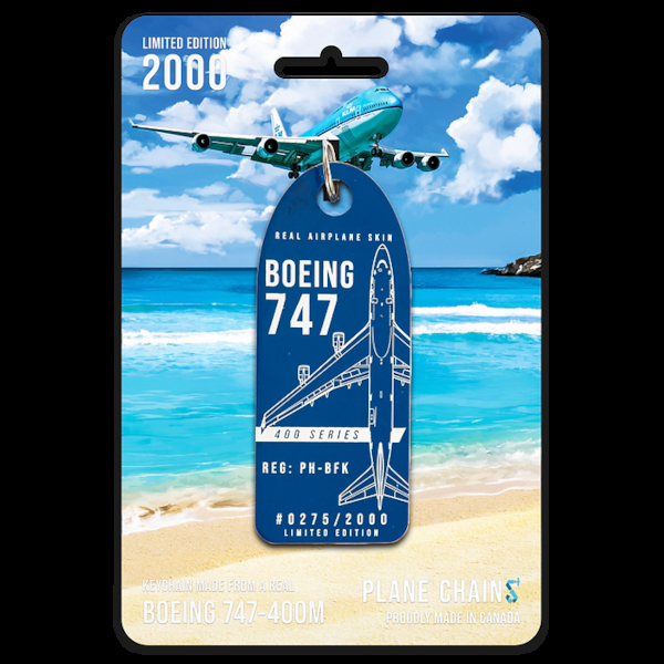 Keychain made of: Boeing 747-400 KLM PH-BFK (Royal blue) PH-BFK Royal