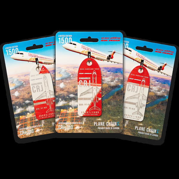 Keychain made of real aircraft skin: Bombardier CRJ-700 Air India VT-RJE VT-RJE