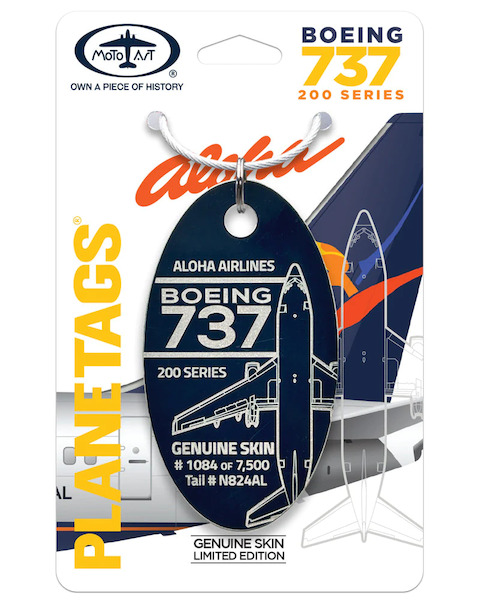 Keychain made of real aircraft skin: Aloha Boeing 737-200 N824AL Blue 737 ALOHA BLUE