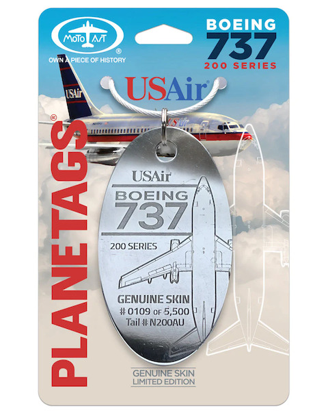 Keychain made of real aircraft skin: USAir Boeing 737 N200AU (polished metal) 737 USAIR METAL