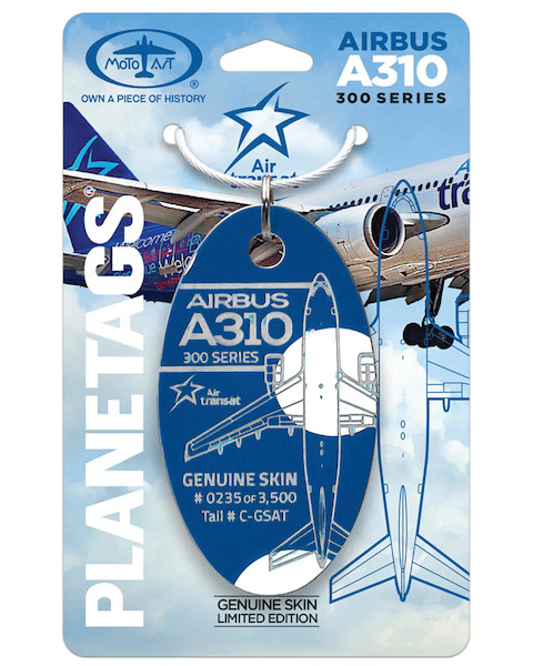 Keychain made of real aircraft skin: Airbus A310 Air Transat C-GSAT (medium circle) C-GSAT