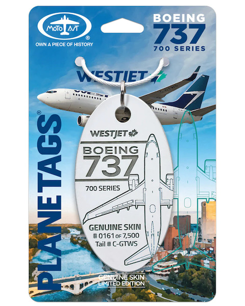 Keychain made of: Boeing 737-700 Westjet  C-GTWS (white)  C-GTWS WHITE