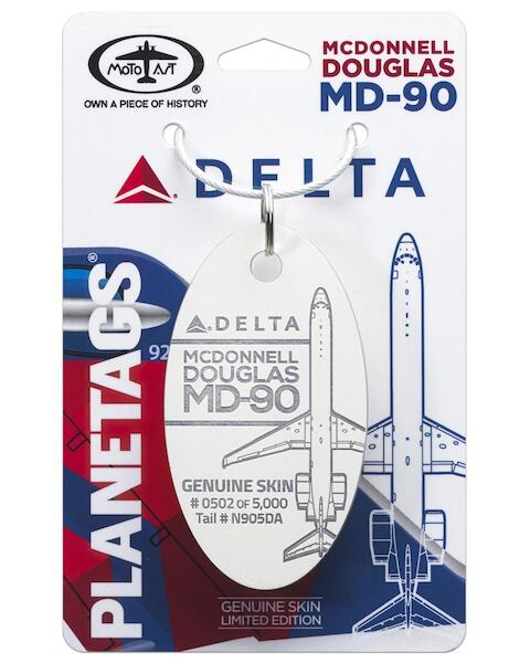 Keychain made of real aircraft skin: McDonnell Douglas MD-90 Delta Airlines N905DA White DL MD-90 WHITE