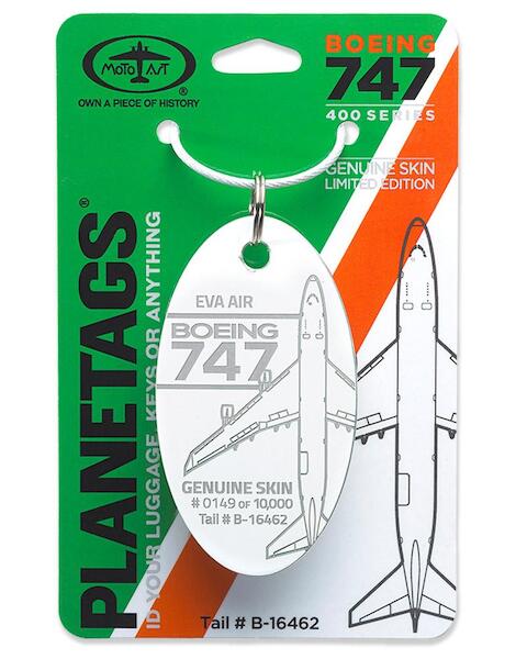 Keychain made of real aircraft skin: Boeing 747-400 Eva Air B-16462 (white) EVA WHITE
