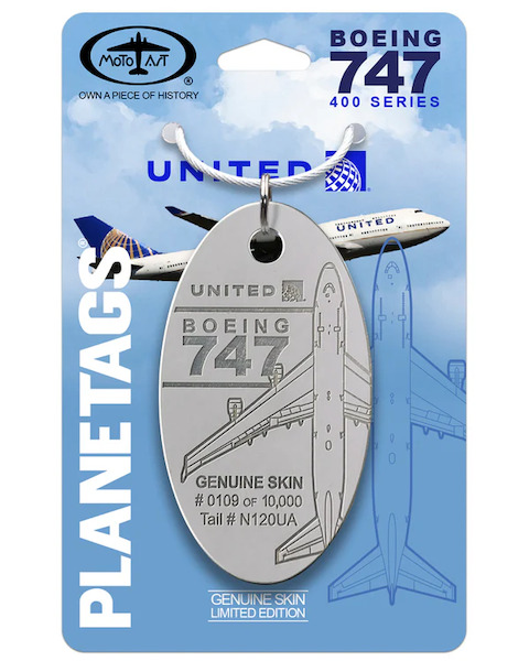 Keychain made of: United Airlines Boeing 747 N120UA gray  N120UA-G