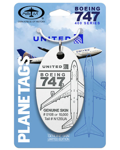 Keychain made of: United Airlines Boeing 747 N120UA white  N120UA-W
