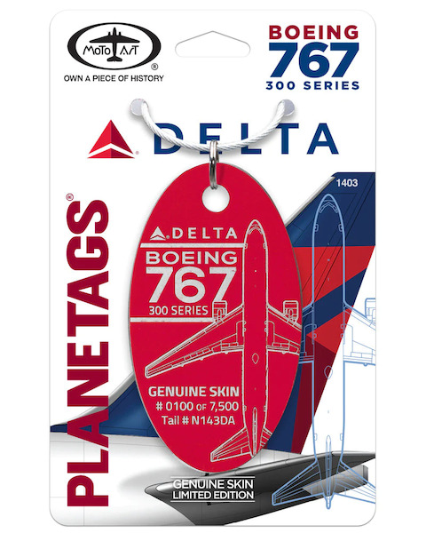 Keychain made of real aircraft skin: Boeing 767-332-Delta Airlines N143DA (Light Red) N143DA LIGHTR