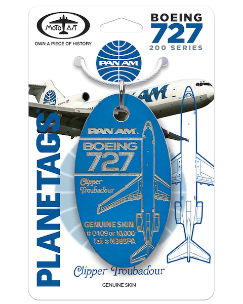 Keychain made of: Boeing 727-227 Pan Am N385PA (blue)  N385PA-BLUE