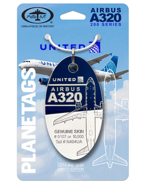 Keychain made of: United Airlines Airbus A320 N404UA (Dark blue/white) N404UA