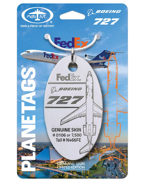 Keychain made of: Boeing 727 FedEx N466FE (White)  N466FE-W