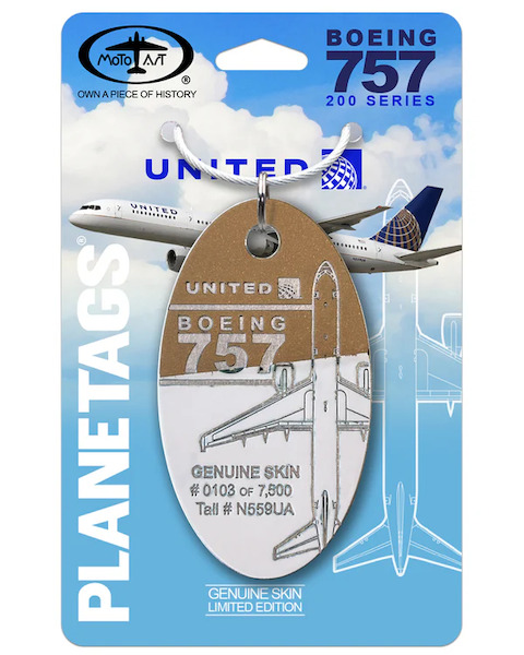 Keychain made of: Boeing 757-222 United Airlines N559UA (white/gold)  N559UA-W-GOLD