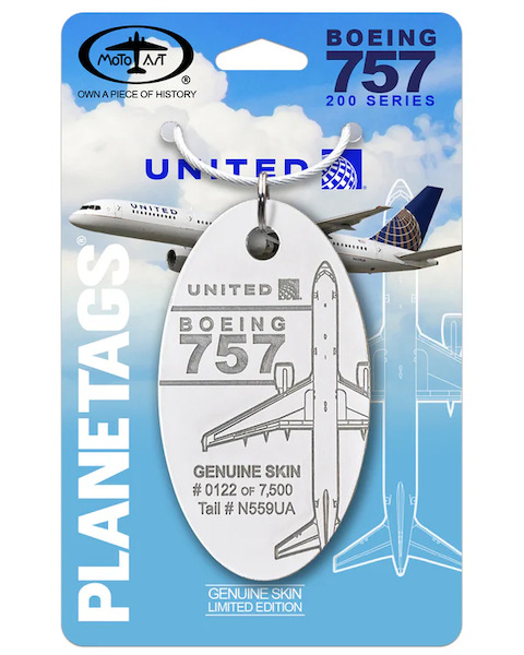 Keychain made of: Boeing 757-222 United Airlines N559UA (white)  N559UA-WHITE