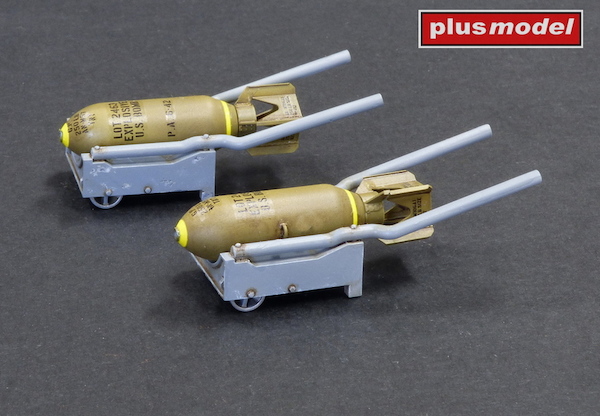 Two hand-pull bomb carts with 250 Lb. bombs and decals AL3021
