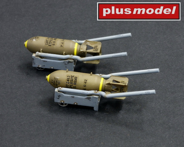 Two hand-pull bomb carts with 250 Lb. bombs and decals AL4113