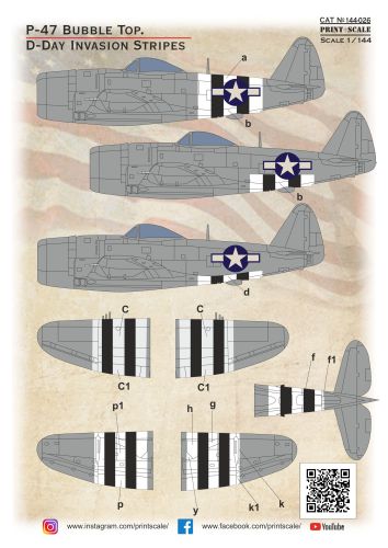 P-47D Thunderbolt Bubbletop. D-Day Invasion Stripes  PRS144-026