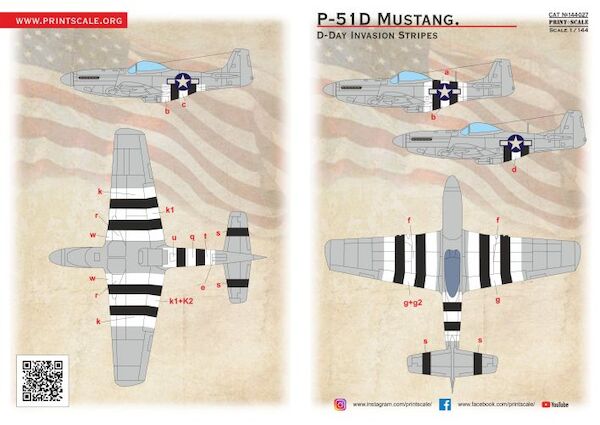 P-51D Mustang. D-Day Invasion Stripes  PRS144-027
