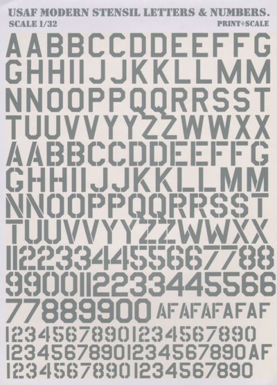 USAF Modern stencil Letters and Numbers (Grey)  PRS32-002