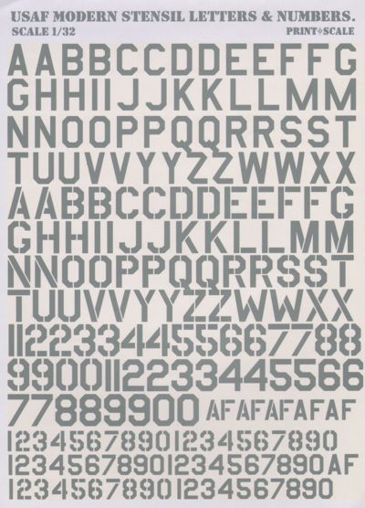 USAF Modern stencil Letters and Numbers (Grey) PRS32-002