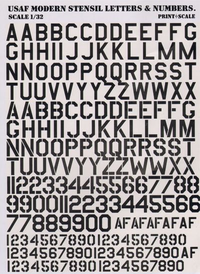 USAF Modern Stencil Letters & Numbers.Black 1/48 Scale Decals Print Scale  48-005