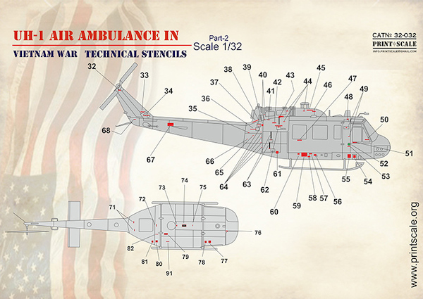Bell UH1 Huey in Vietnam War - technical stencils and markings PRS32-032