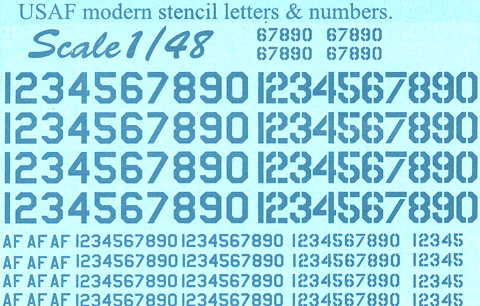 USAF Modern stencil Letters and Numbers (white) PRS48-003