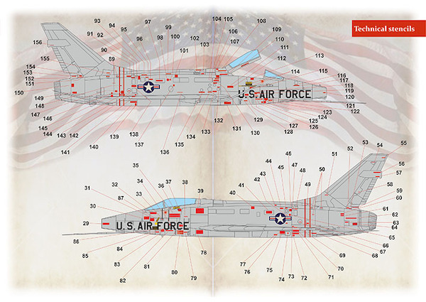 F100 Super Sabre technical Stencils PRS48-221