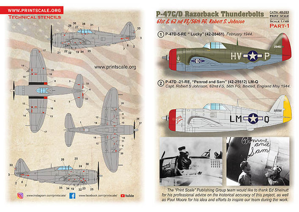 Republic P47C/D Thunderbolt Razorback, 61/62nd Fighter Squadron / 56 Fighter Group Robert S. Jonson Part 1 PRS48-263