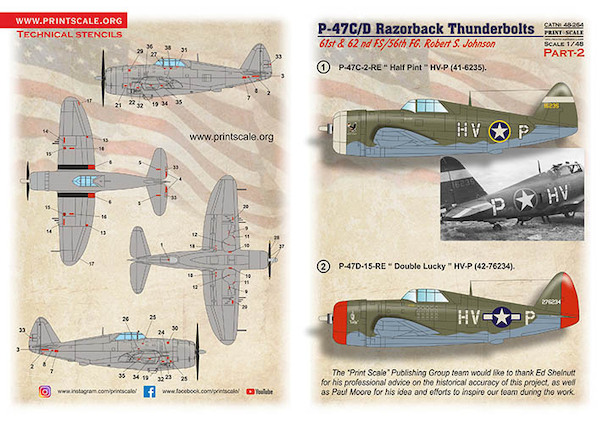 Republic P47C/D Thunderbolt Razorback, 61/62nd Fighter Squadron / 56 Fighter Group Robert S. Jonson Part 2 PRS48-264