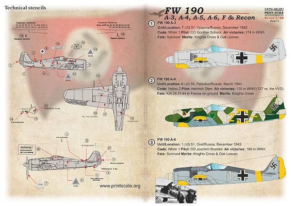 Focke Wulf Fw190A-3, A-4, A-5, A-6, F & Recon Part 1 PRS48-281